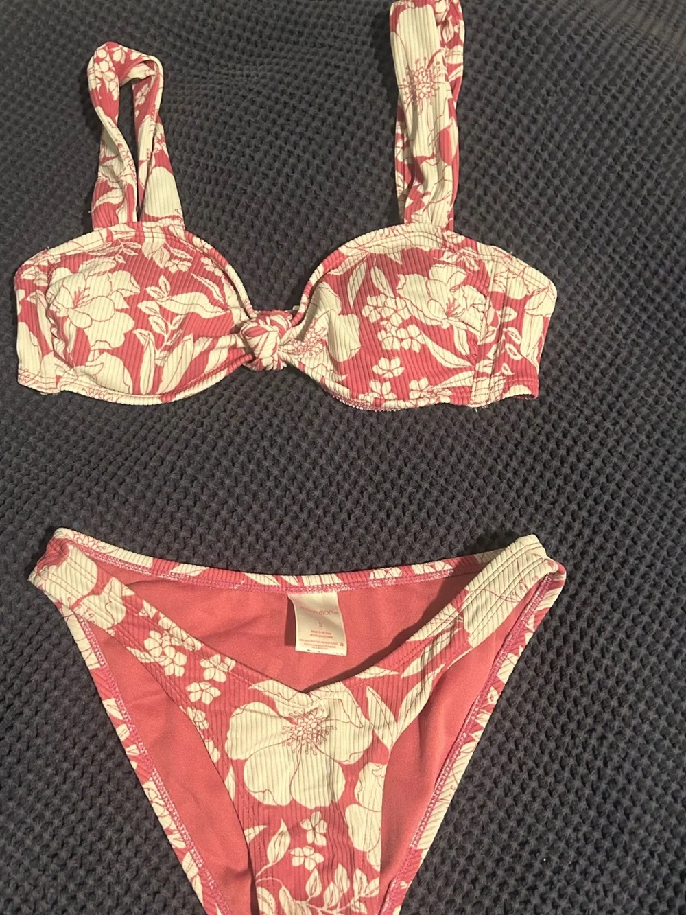 Xhilaration Pink & White Floral Knot-Front Bikini Set